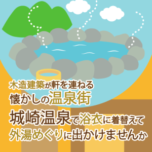 木造建築が軒を連ねる懐かしの温泉街 城崎温泉で浴衣に着替えて外湯めぐりに出かけませんか